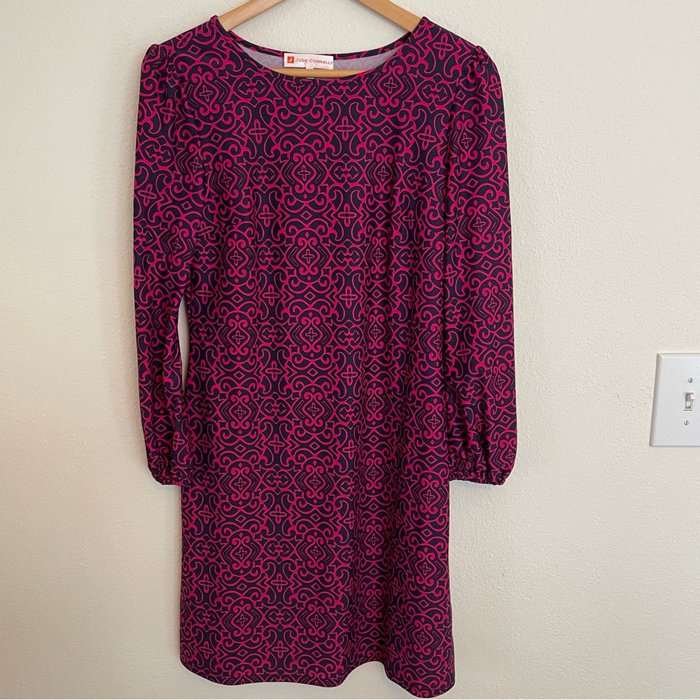 Jude Connally Chloeβ Dress Size S Navy/Fuchsia Long Sleeves USA